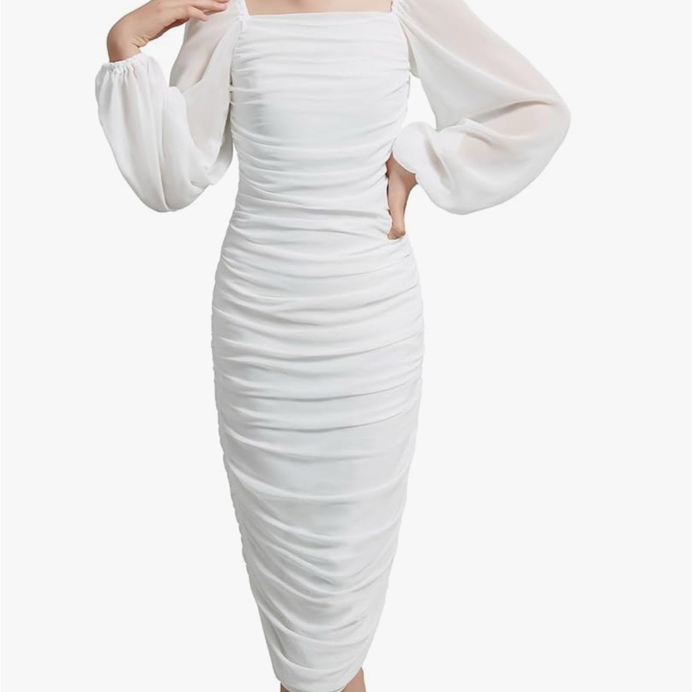 Elegant White Ruched Dress